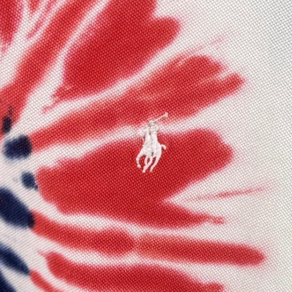 Polo Ralph Lauren Polo Men XXL Blue Red Tie Dye Slim Fit Spiral Americana Preppy - Picture 3 of 9